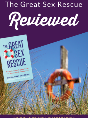 Image of a wooden cross with an orange and white life preserver on it. Text overlay reads: The Great Sex Rescue Reviewed. Small image overlay of the book cover of The Great Sex Rescue.